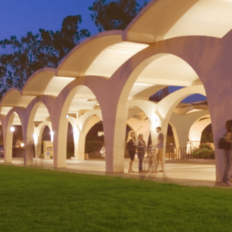 cement arches in front of rivera library